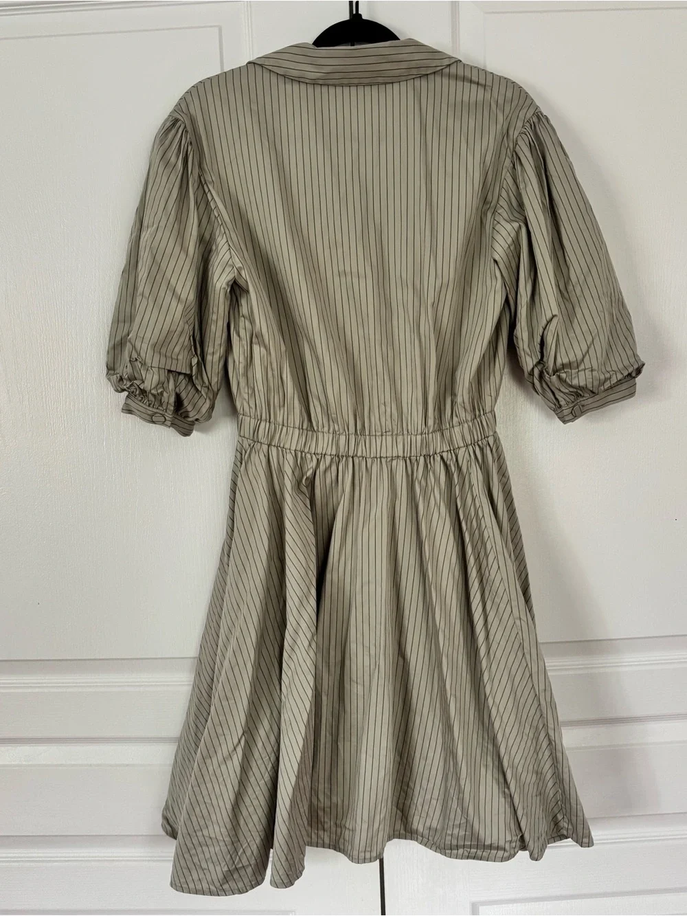 Club Monaco Beige Pinstripe Wrap Dress - Picture 2 of 5